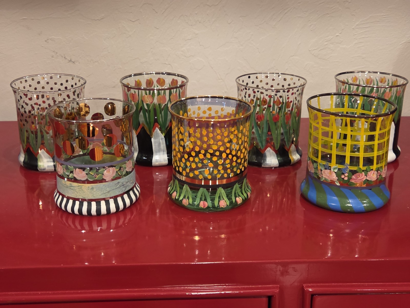 Mackenzie-Childs Circus Tumblers, Set Of 7, Discontinued