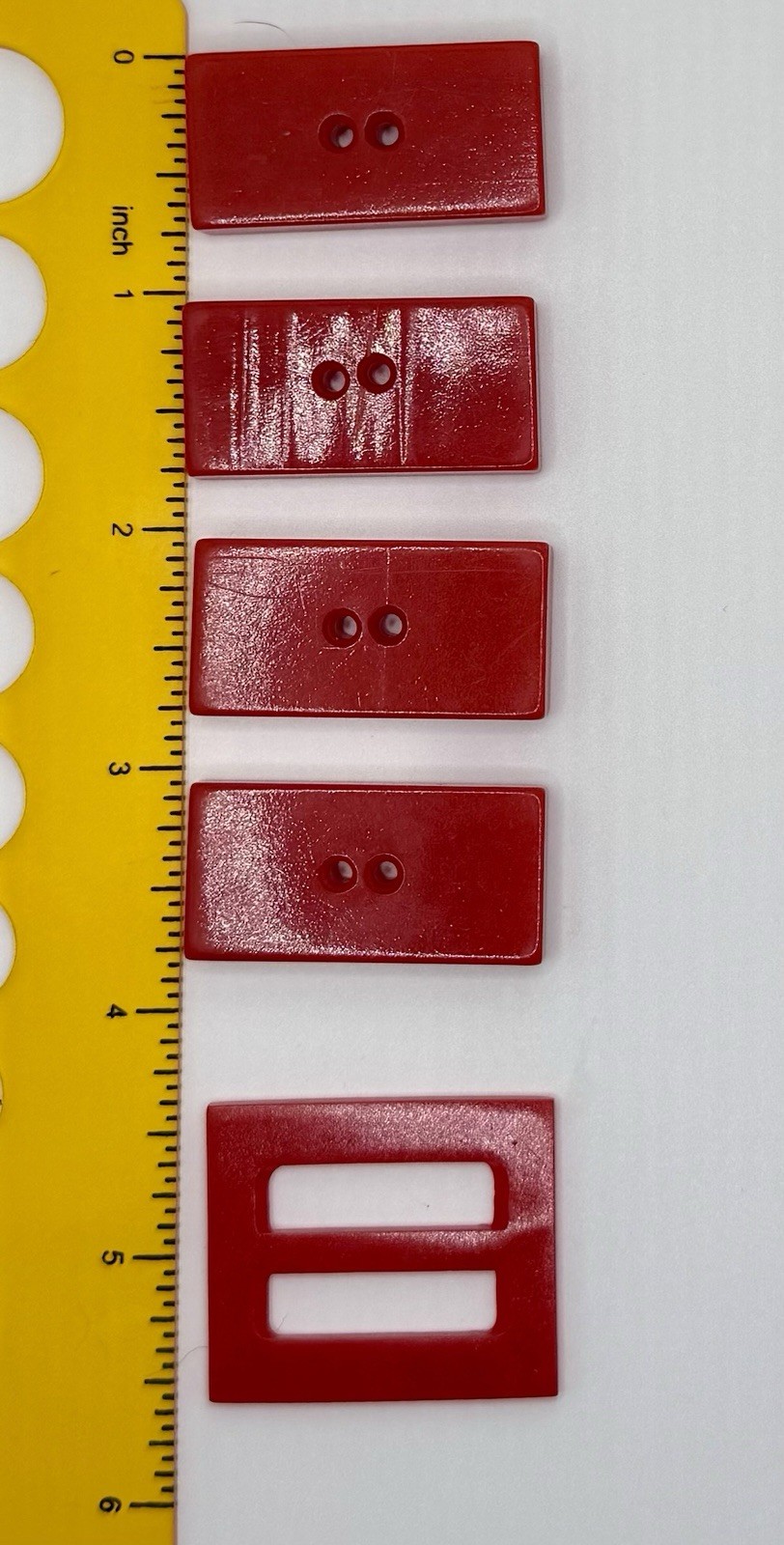 Vintage Red Bakelite Buckle & 4 Button Set Rectangle Art Deco 1930s 40s Tested