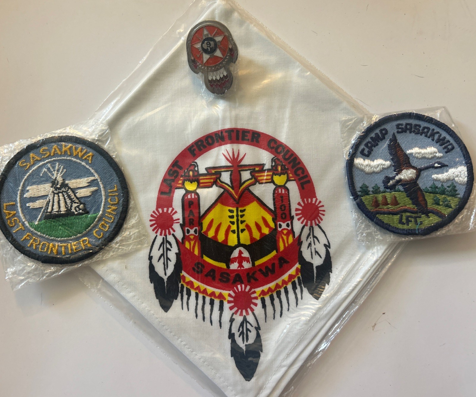 Vintage BSA Last Frontier Council Camp Sasakwa 1970’s Kerchief And Patches