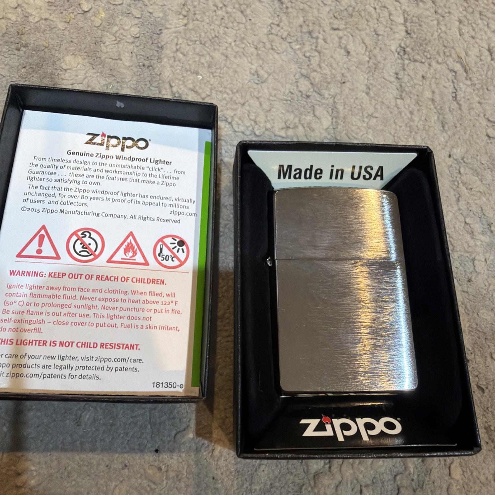 Zippo Solid Brushed Chrome Finish   - Unfired In Box NOS