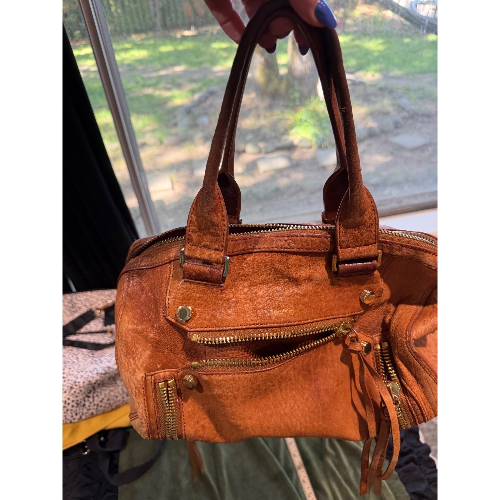 Botkier  Satchel Bag Tan Pebbled Leather Gold Hardware Pink Lining Handbag