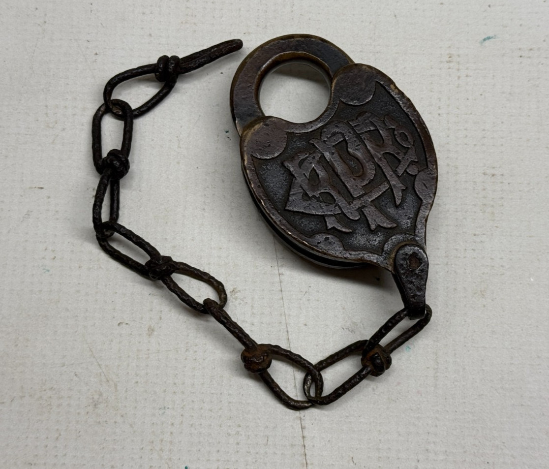 Antique Bronze Fraim PRR Railroad Lock w/ Opening Device