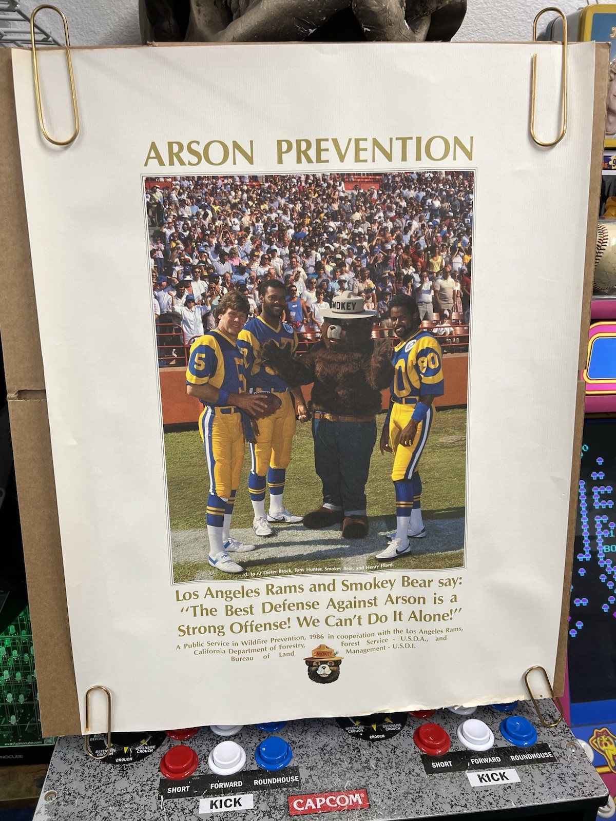 Vintage Smokey Bear 17x22 Poster LA Rams Arson Prevention Rolled