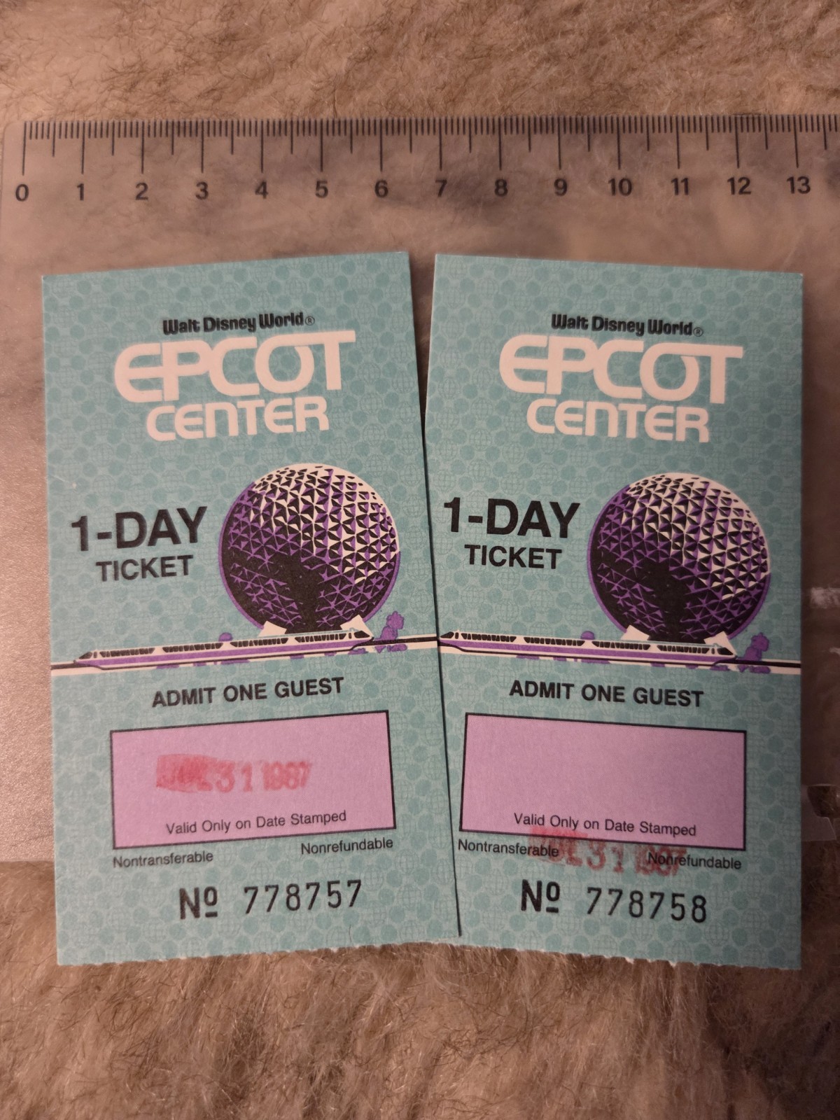 ​Vintage 1987 Walt Disney World EPCOT Center Tickets Unused Consecutive Numbers