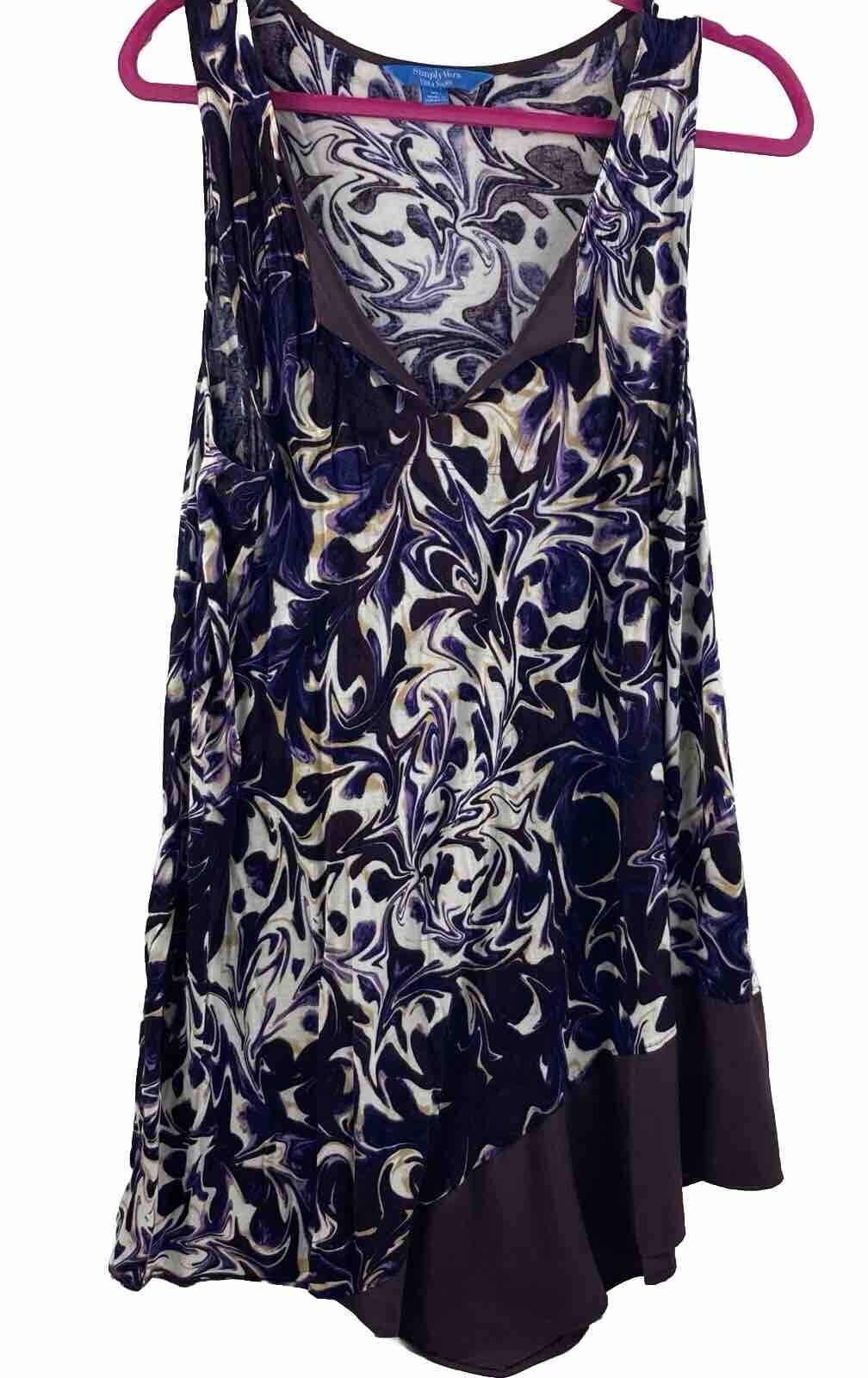 Simply Vera Wang Womens Purple Floral Print V-Neck Sleeveless Blouse Size XL