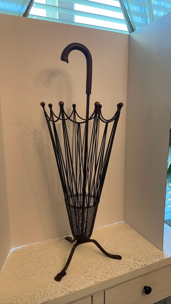 Vintage Mid-Century Modern Umbrella Stand. Wooden Handle 31”by 11”wide Top