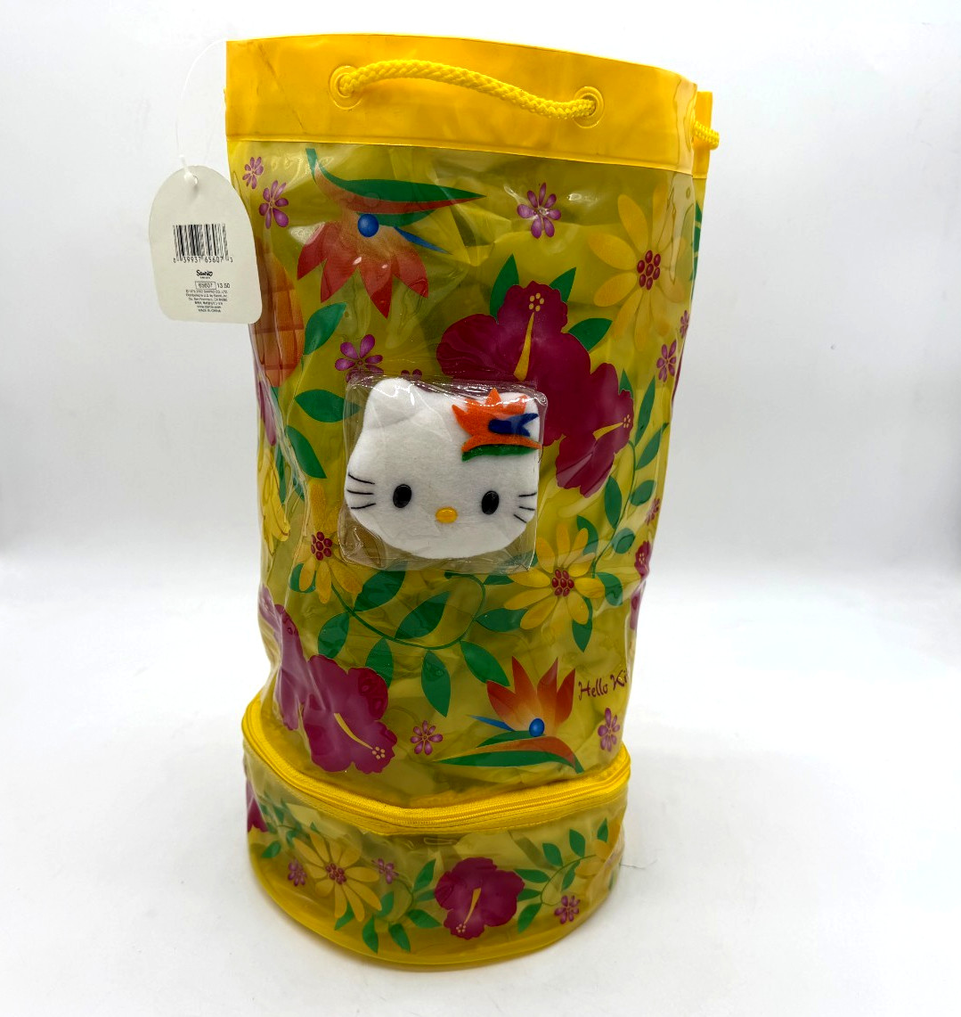  VTG 2002 Hello Kitty Hawaiian Hibiscus Clear Vinyl Bucket Backpack Sanrio Y2K