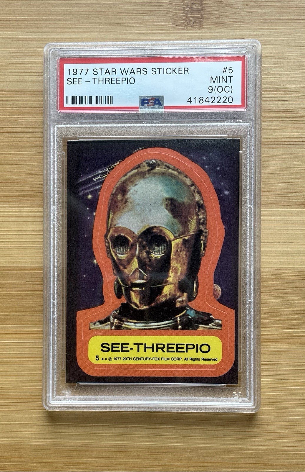 1977 Topps Star Wars Sticker.#5 See-Threepio C-3PO, Original,PSA-9.
