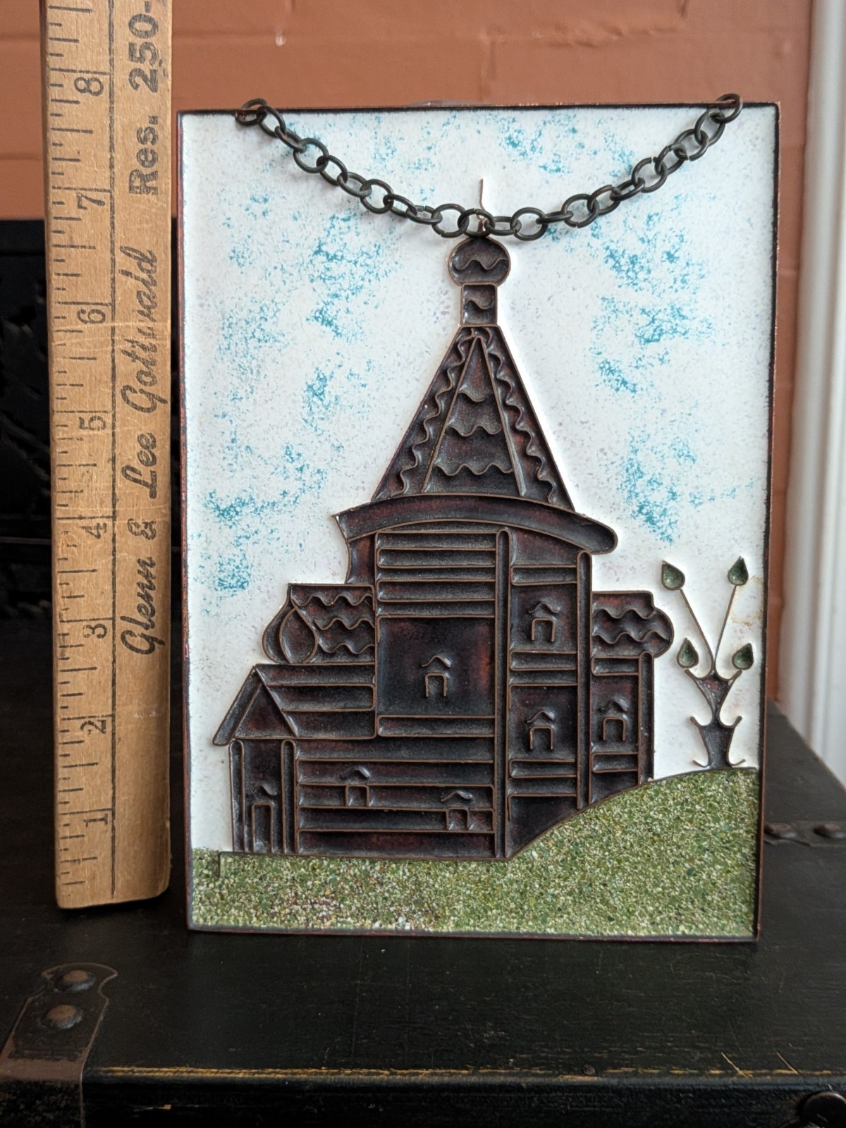 Vintage Soviet Russia Wall Art Enamel Copper  Nikolai Church Wladimir Moscow