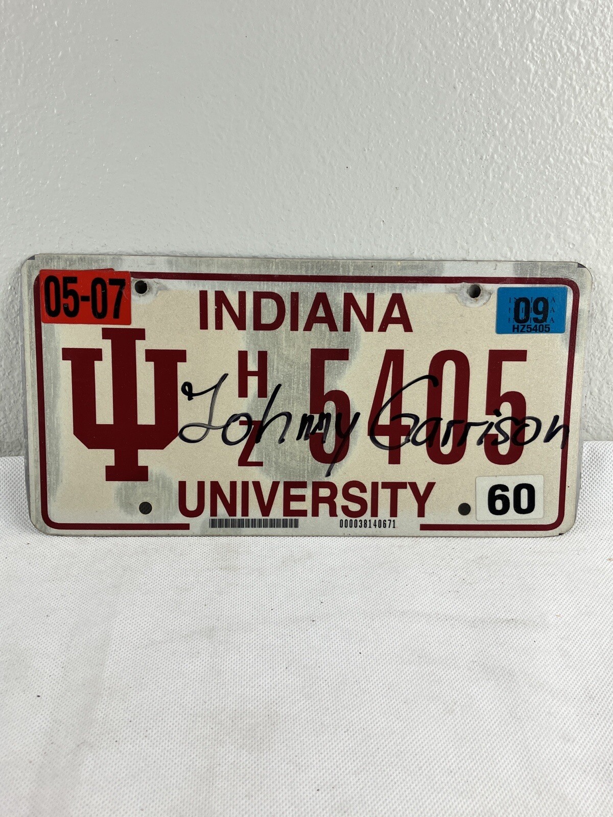 INDIANA 2009 LICENSE PLATE #HZ 5405 - INDIANA UNIVERSITY - NAMED