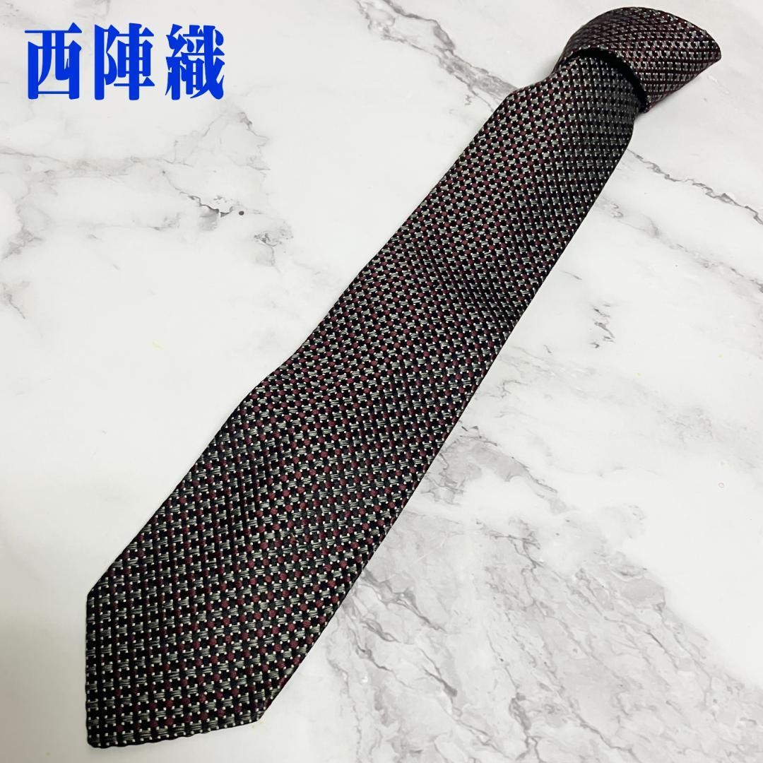 Nishijin-Ori Tie N63 Rare 100% Silk Plaid Pattern Luxury Necktie Business USED K