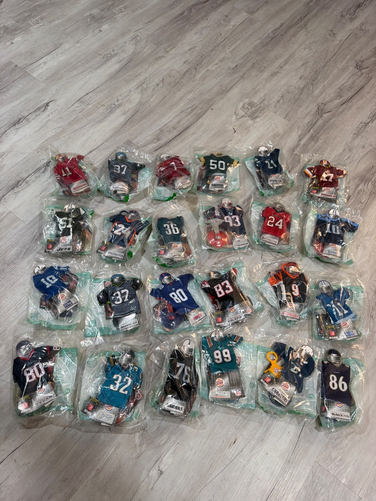 Vintage 2007 Burger King NFL Jersey Mini Collectible Toy Lot 24pc Sealed New