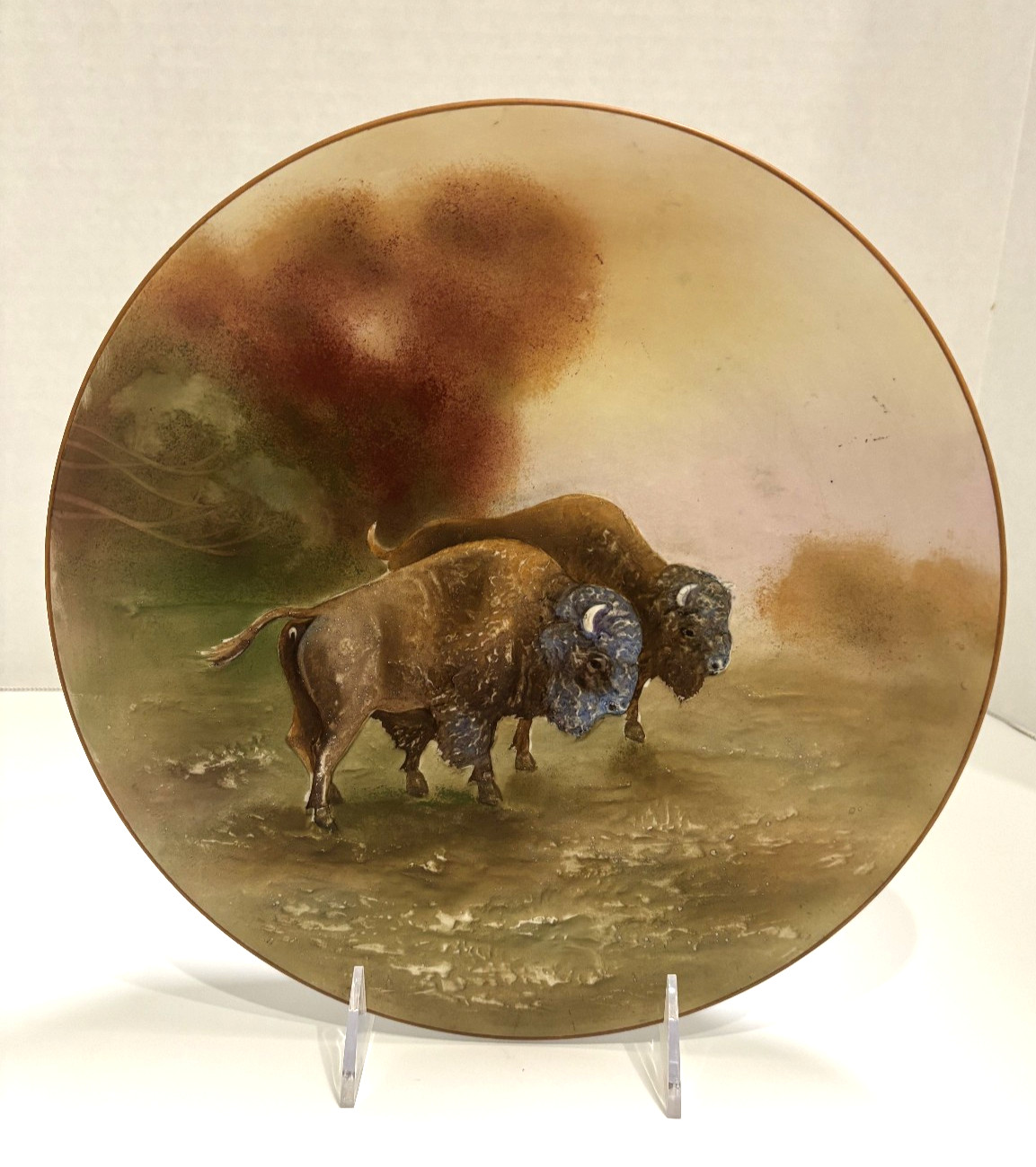Antique Morimura Brothers Nippon Blown-Out Relief Molded American Bison Plaque