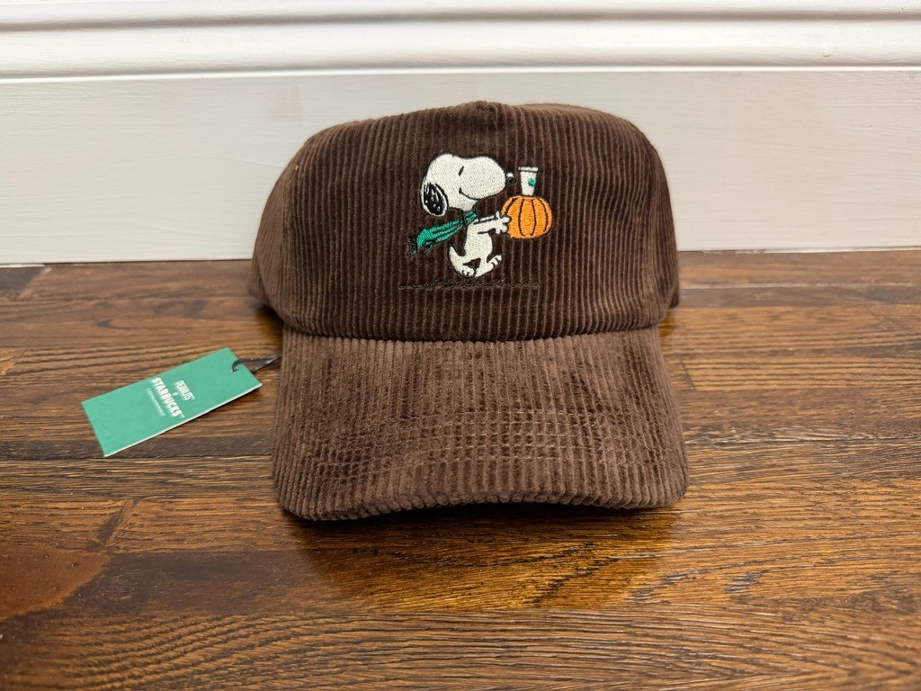 Starbucks x Peanuts Snoopy Pumpkin Brown Corduroy Hat Cap 2026 NWT Rare