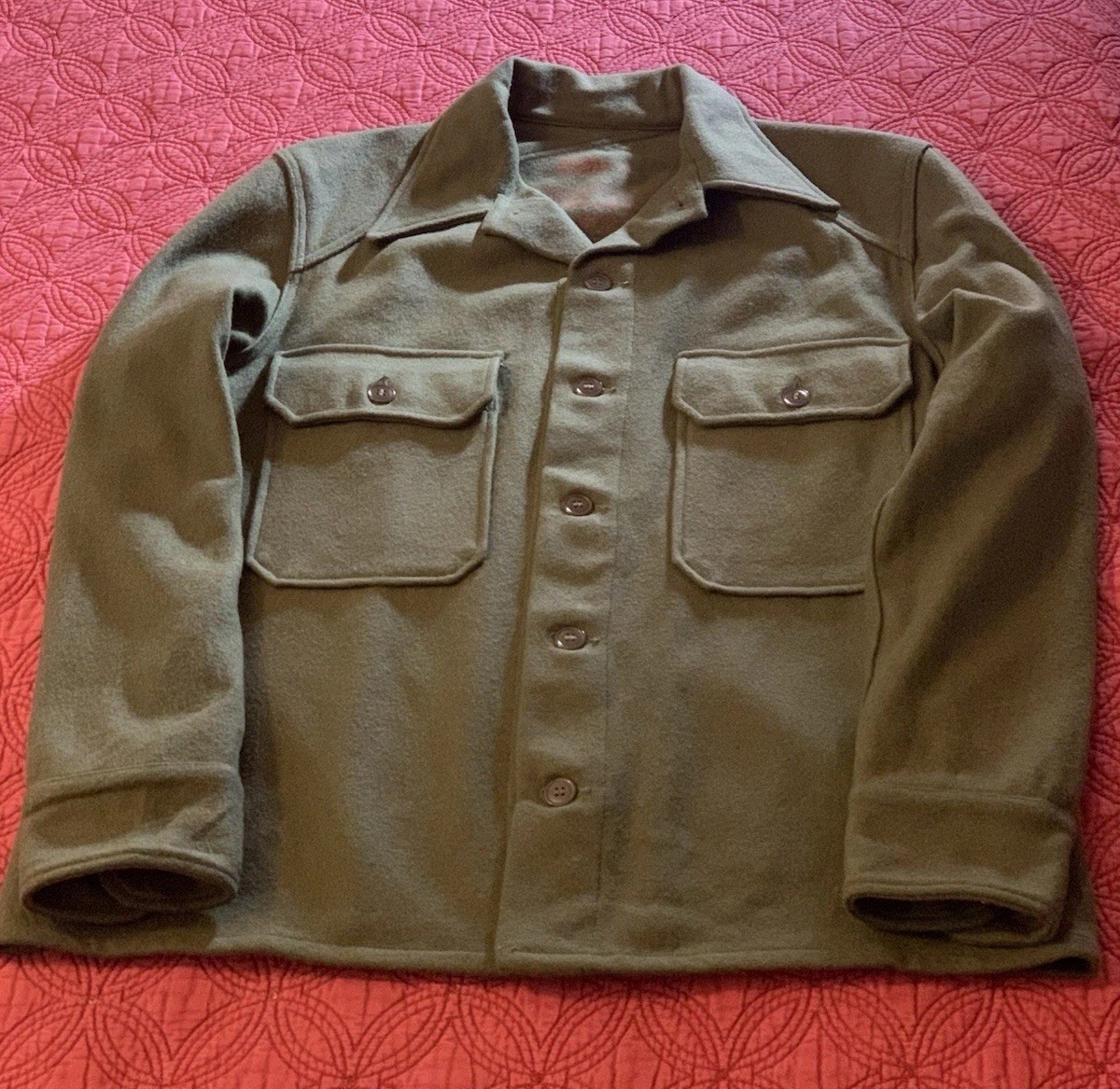 VTG 1950s Army Wool Field Shirt Jacket Olive Green 108 Size M, Korean War