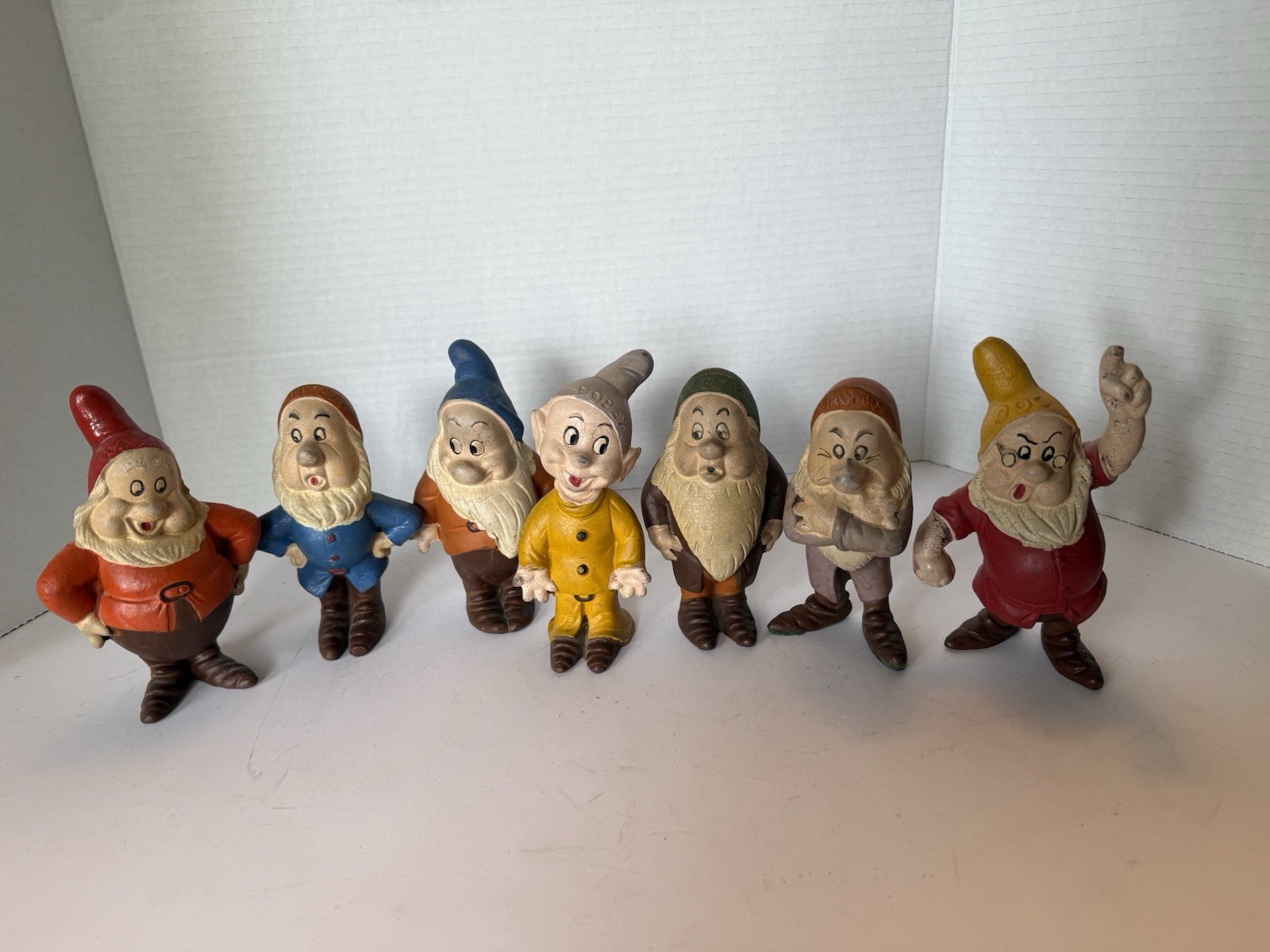 Vintage Seiberling Rubber Disney Snow White Dwarfs Set of 7, Original 1938