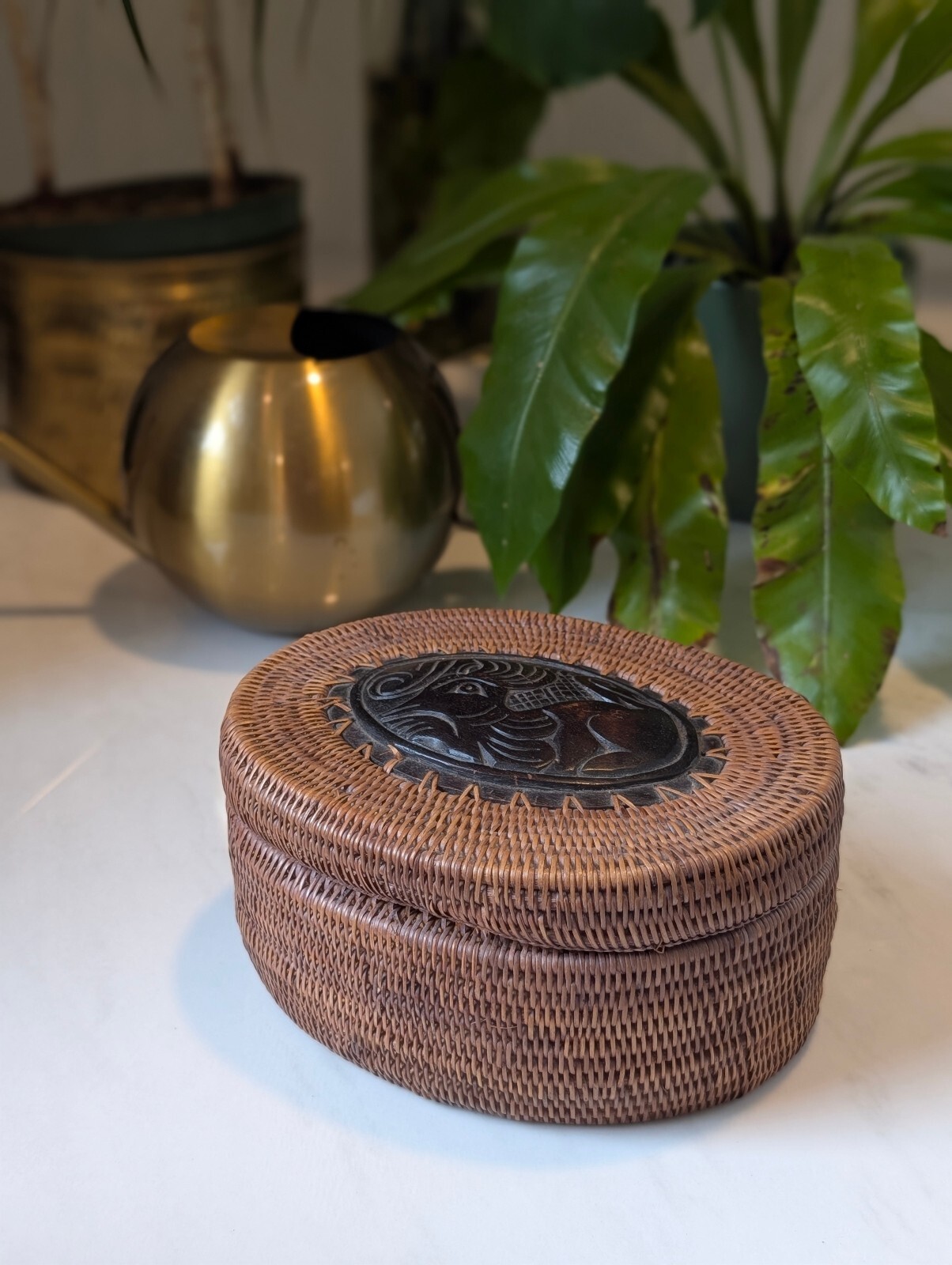 Vintage Indonesian handcrafted Lombok woven rattan trinket box