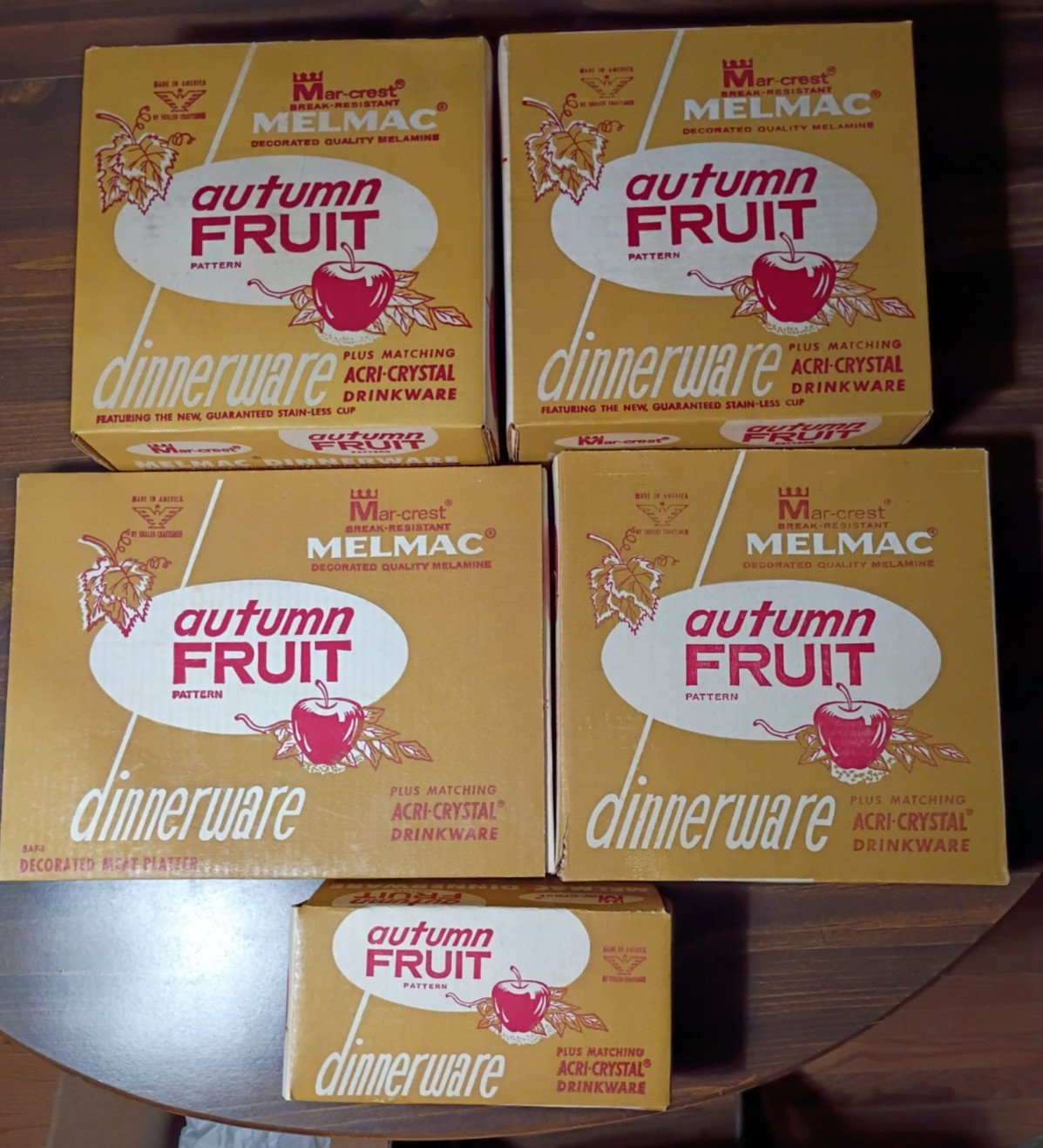 5 Rare Vintage Mar-crest Melmac Autumn Fruit Dinnerware Sets With Original Boxes