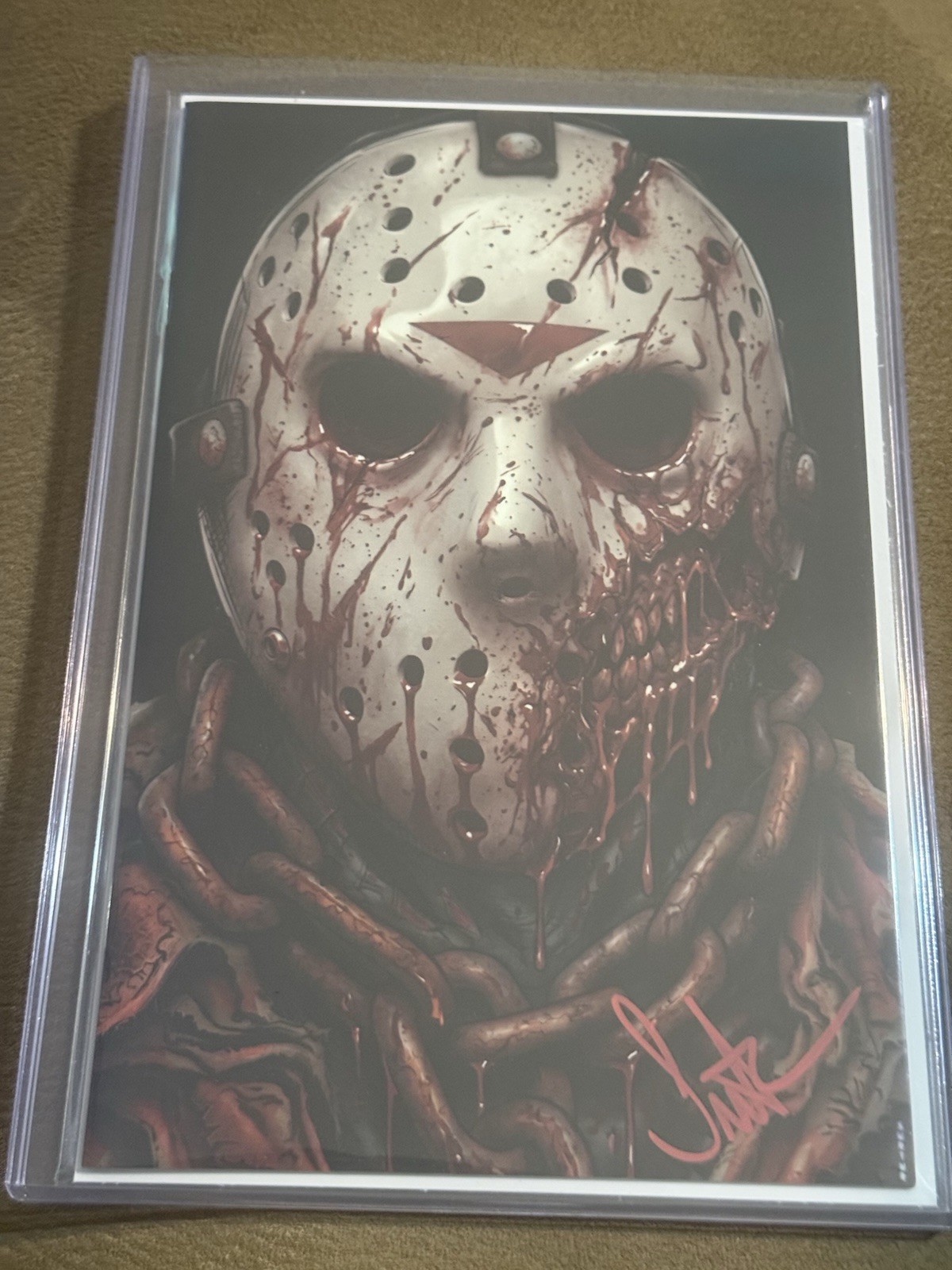 SURTUR signed AUTO Jason Voorhees BLOODY mask Friday 13th Movie 1/3 GLOW Comic