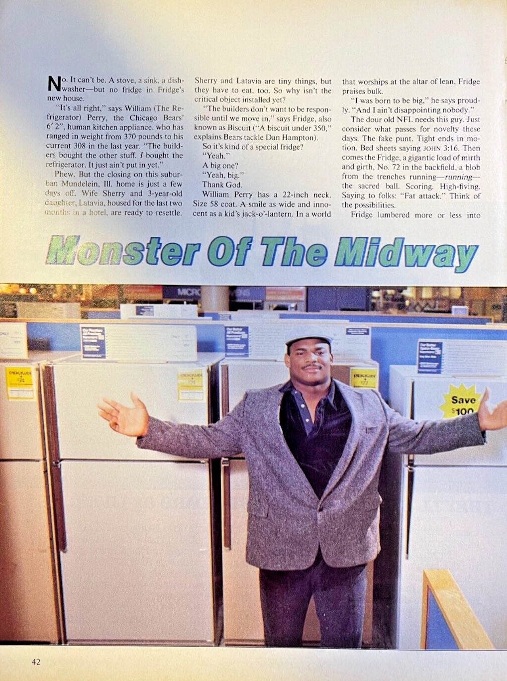 1985 William Perry The Refrigerator Chicago Bears Football