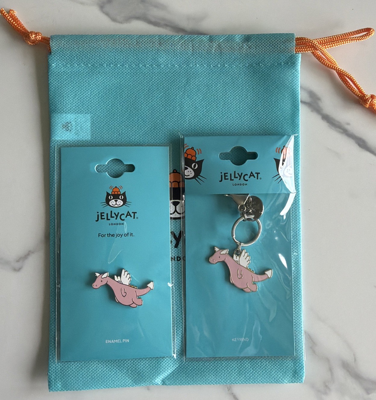 Jellycat Duskrise Dragon Enamel Pin Badge & Keyring With Bag NEW