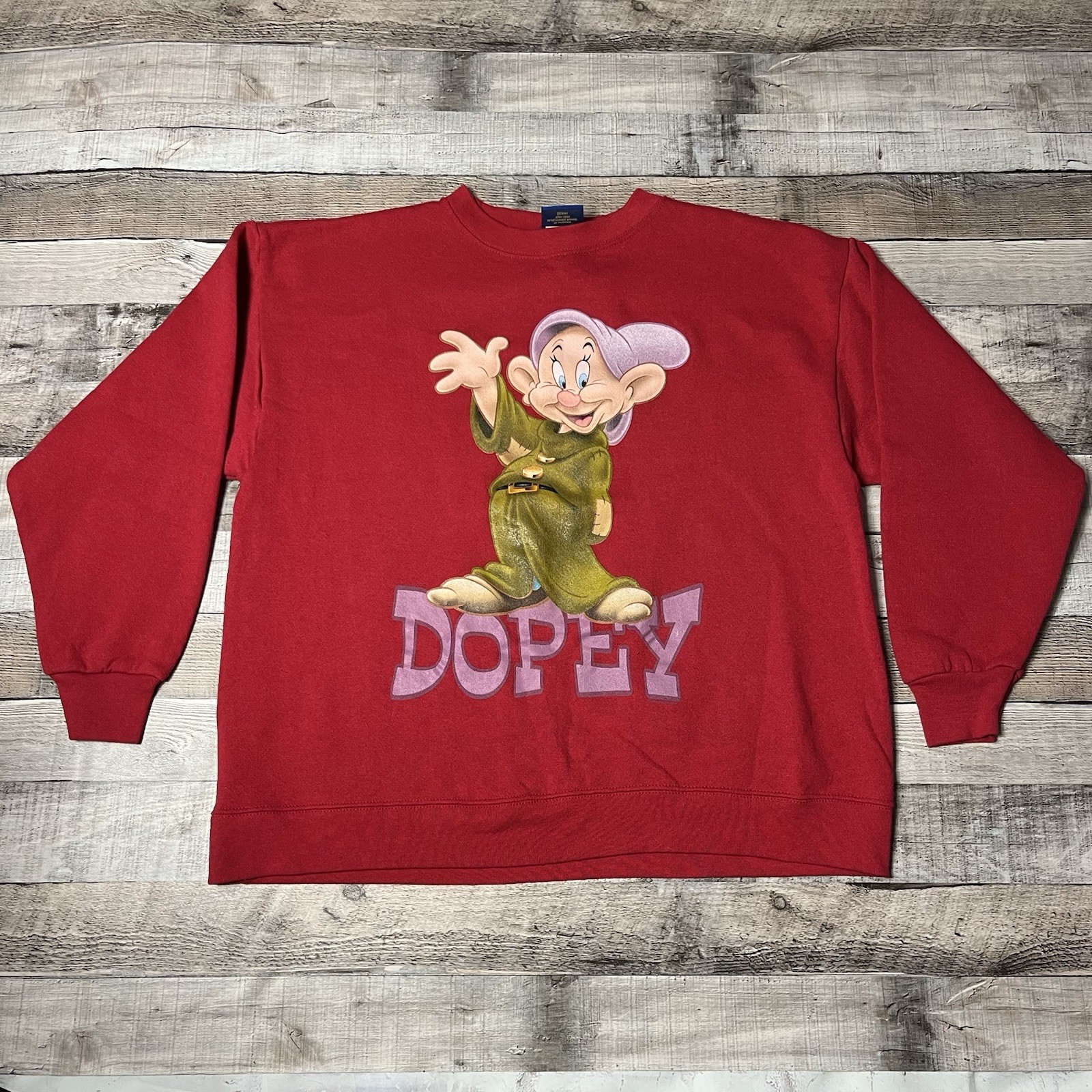 Dopey Sweatshirt Size Large XL Red Vintage 90s Jerry Leigh Snow White Disney 