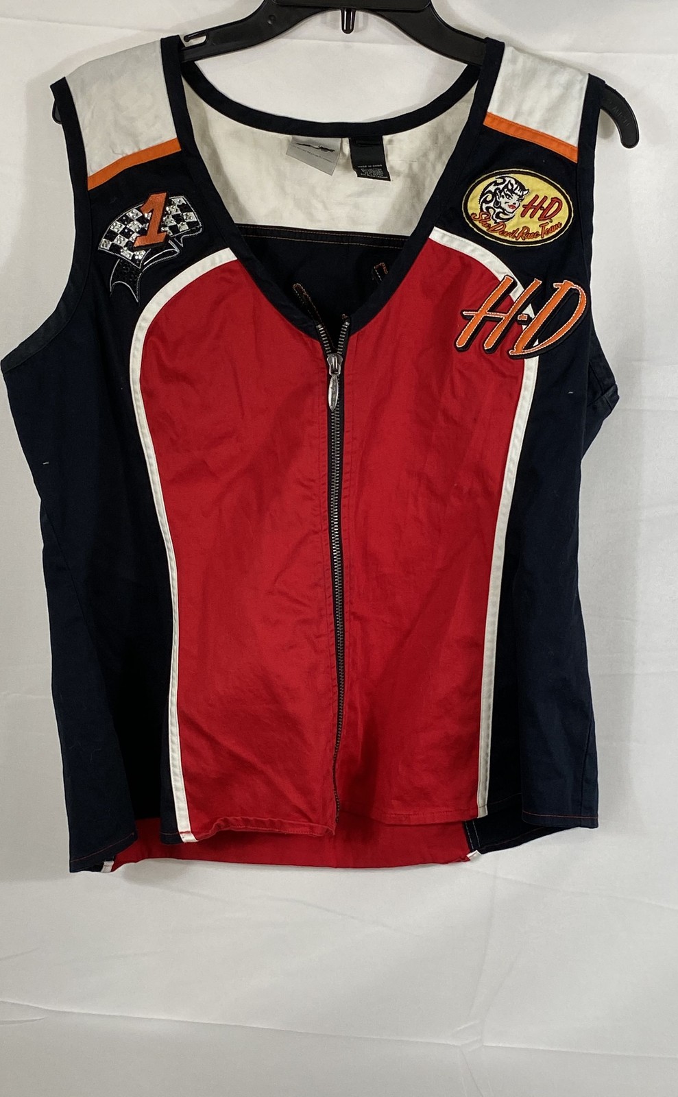 Vintage 2000s Harley-Davidson Racing Zip Front Motorcycle Vest Sz XL