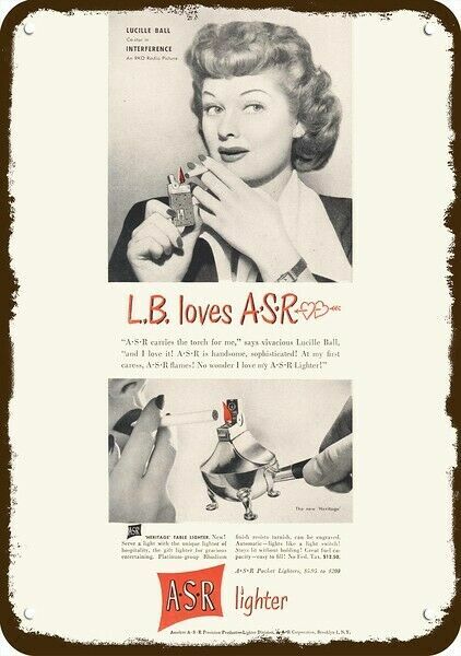 1949 ASR Vintage Look DECORATIVE METAL SIGN - I LOVE LUCY / LUCILLE BALL SMOKES 