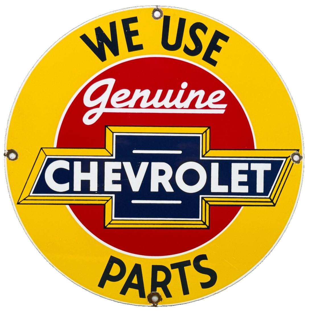 VINTAGE CHEVROLET PORCELAIN SIGN GENERAL MOTORS DEALERSHIP GAS OIL FORD MOPAR