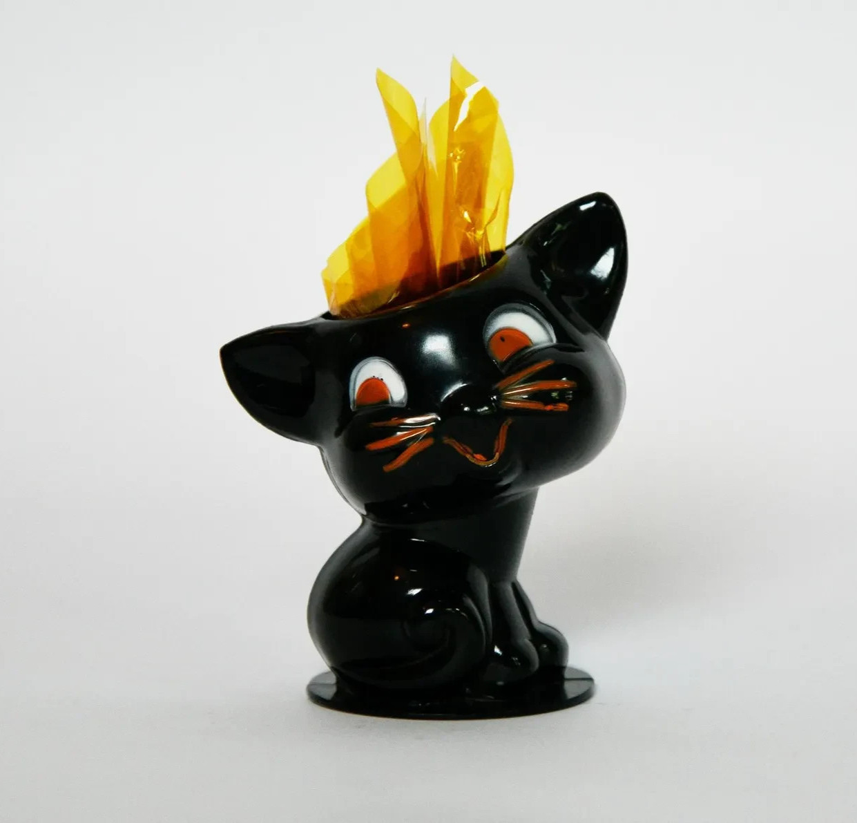 Vintage 1950s Kokomold Plastic Halloween Candy Container, Black Cat
