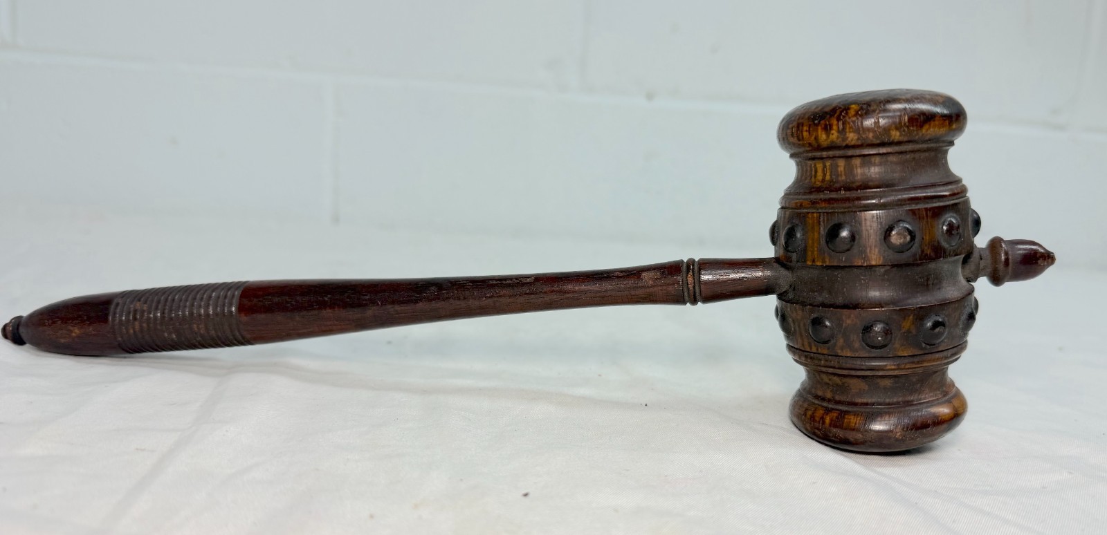 Rare antique 19th century handmade carved turned wood judge gavel hammer