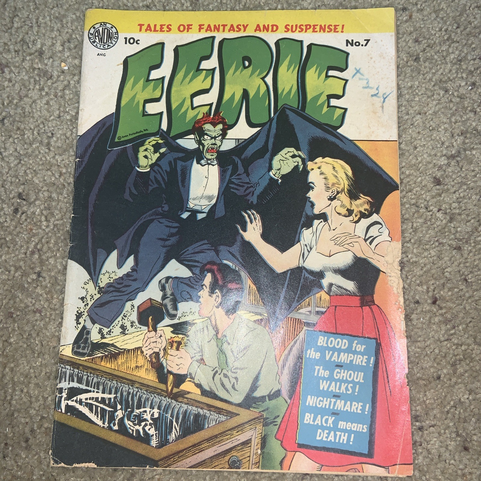 Eerie #7 1952 Avon Golden Age Pre-Code Horror Wood Kubert Art Vampire Cover 