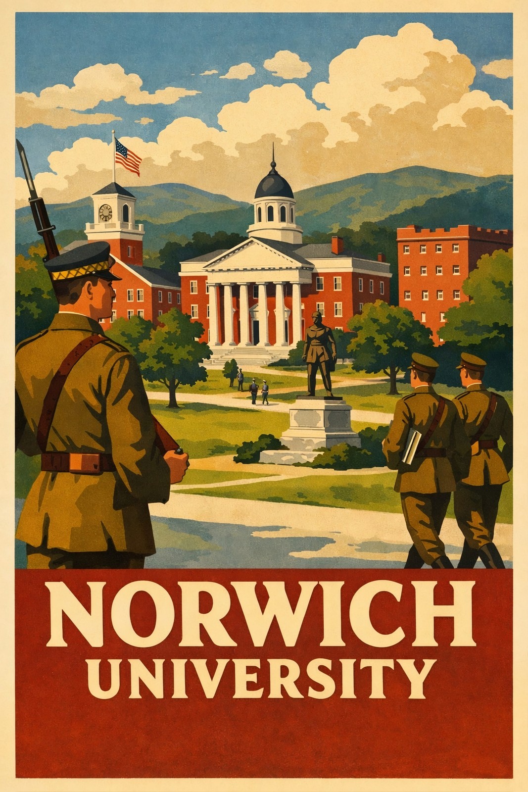 Norwich University Campus 🏛️ 1930s Style 16x24” Premium Art Print 200GSM
