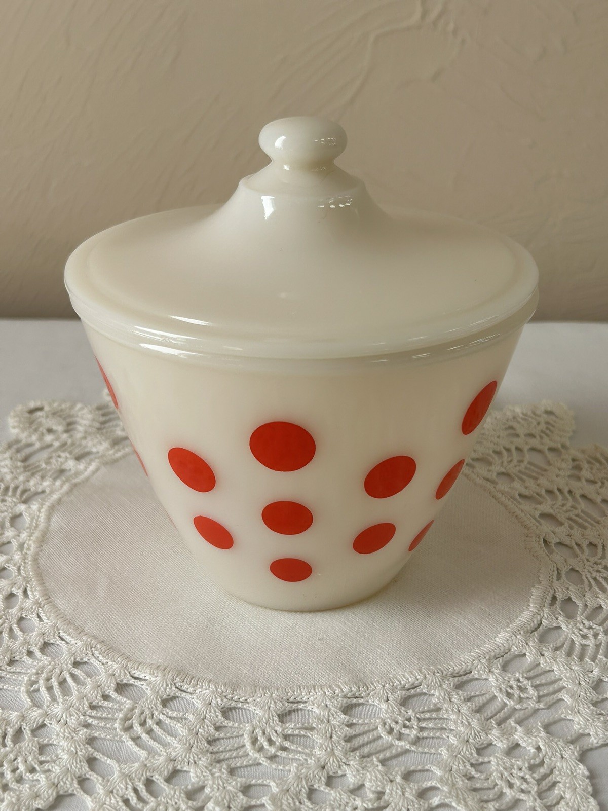 Vintage Fire King Red Dots Grease Jar With Lid