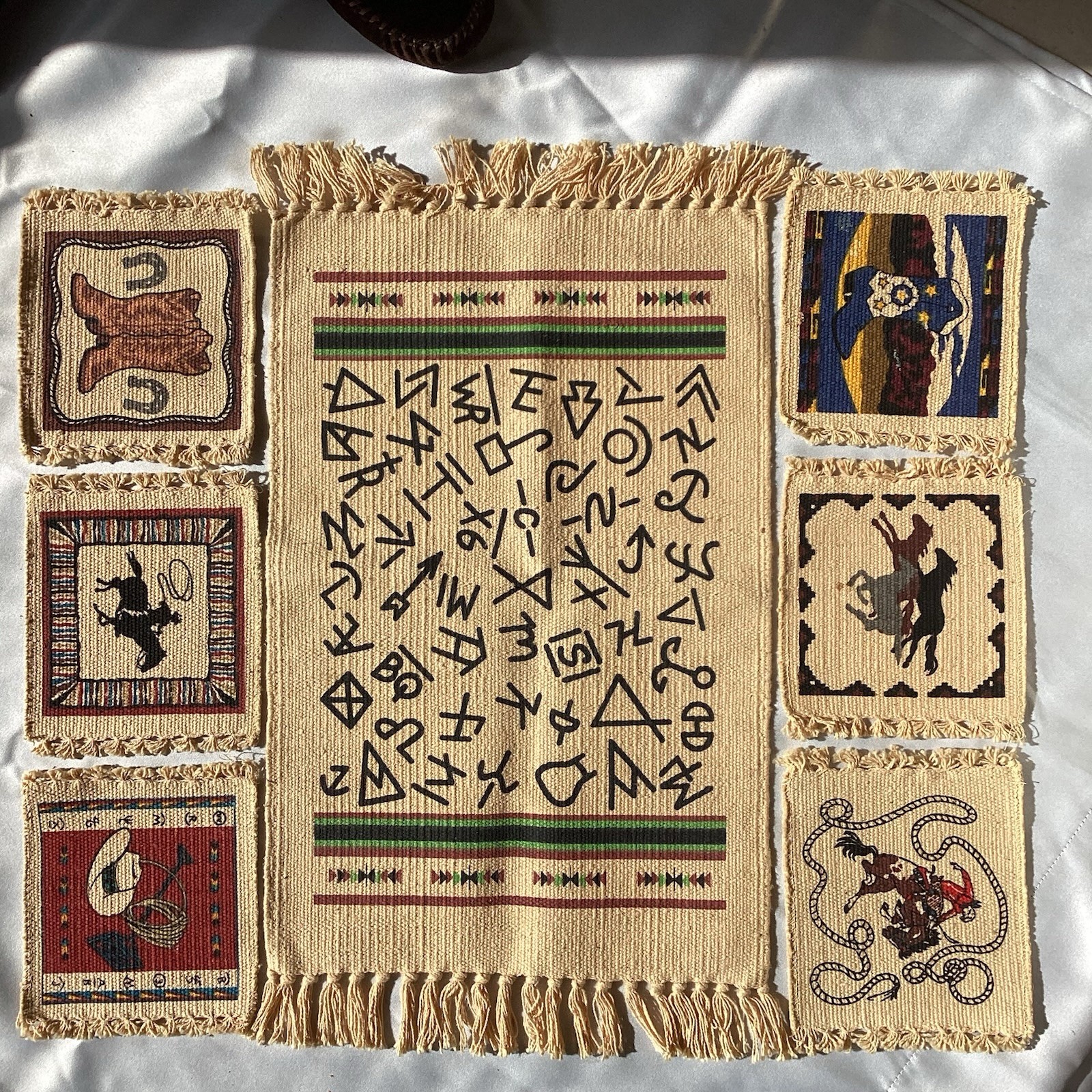 El Paso Saddle Blanket Co, Vintage Western Cowboy (6) Coasters And (1) Placemat.