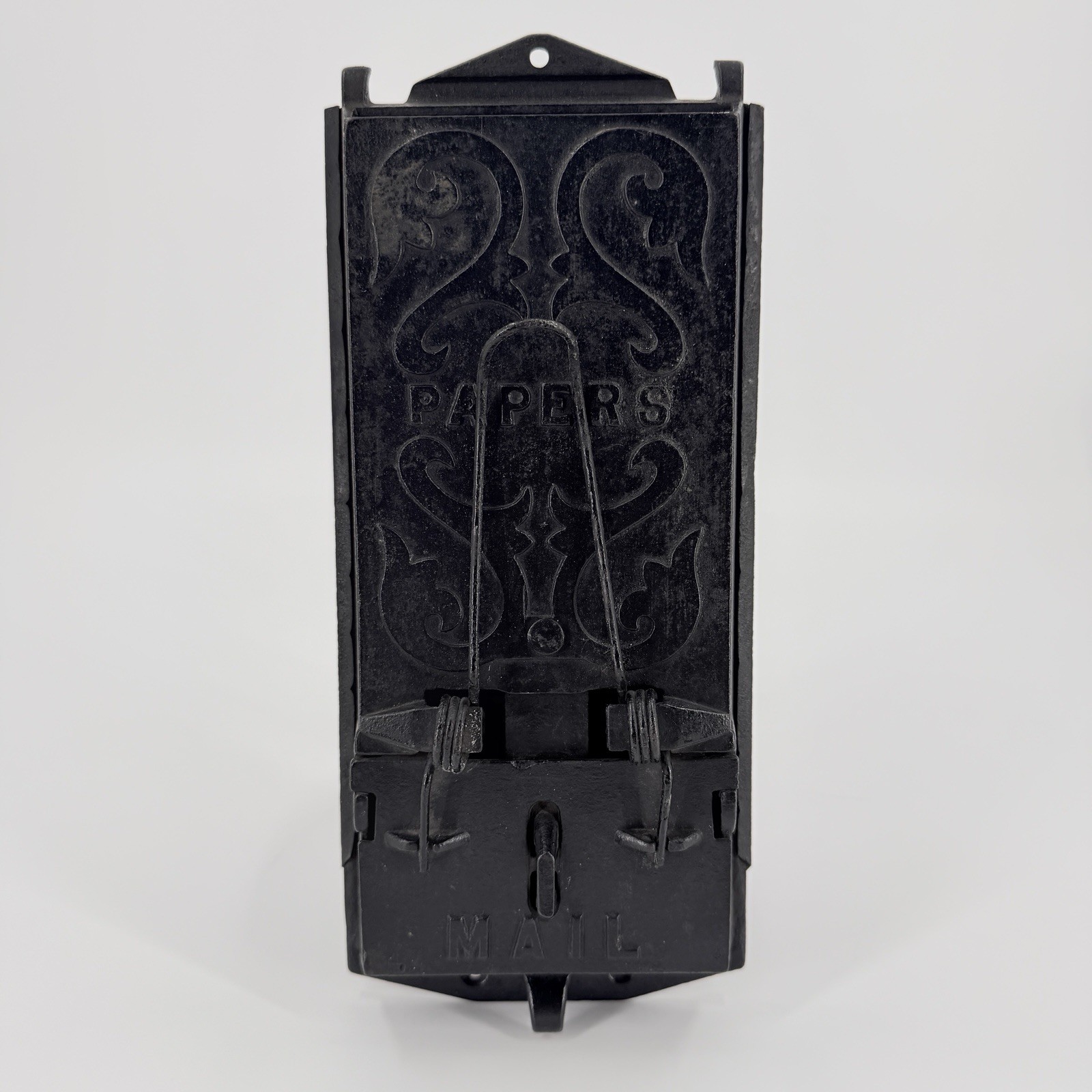 Vintage Cast Iron Mail Box Wall Mount With Paper Spring Drop Slot