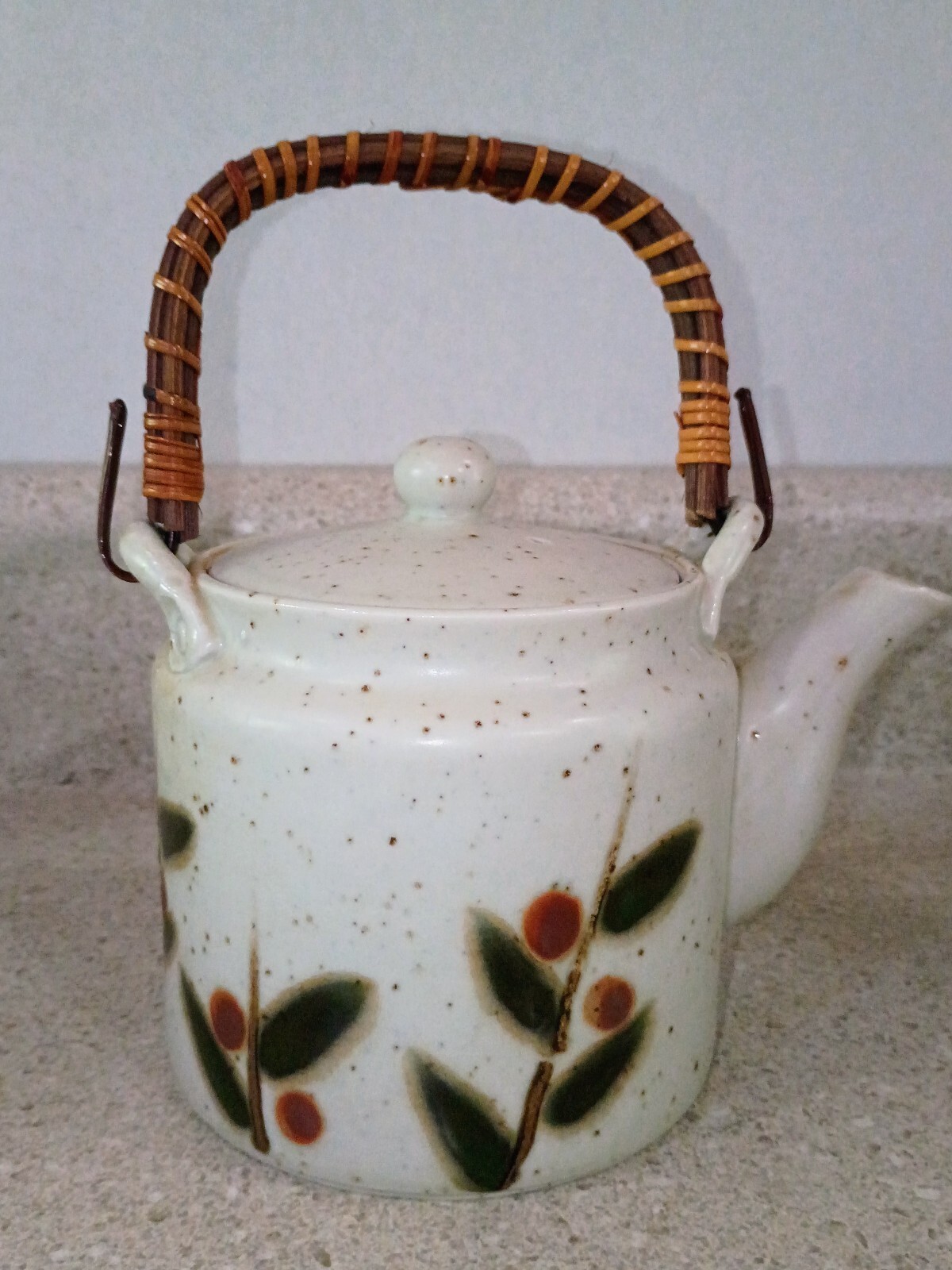 VTG Otagiri Teapot Persimmon Stoneware with Woven Handle Mid Century