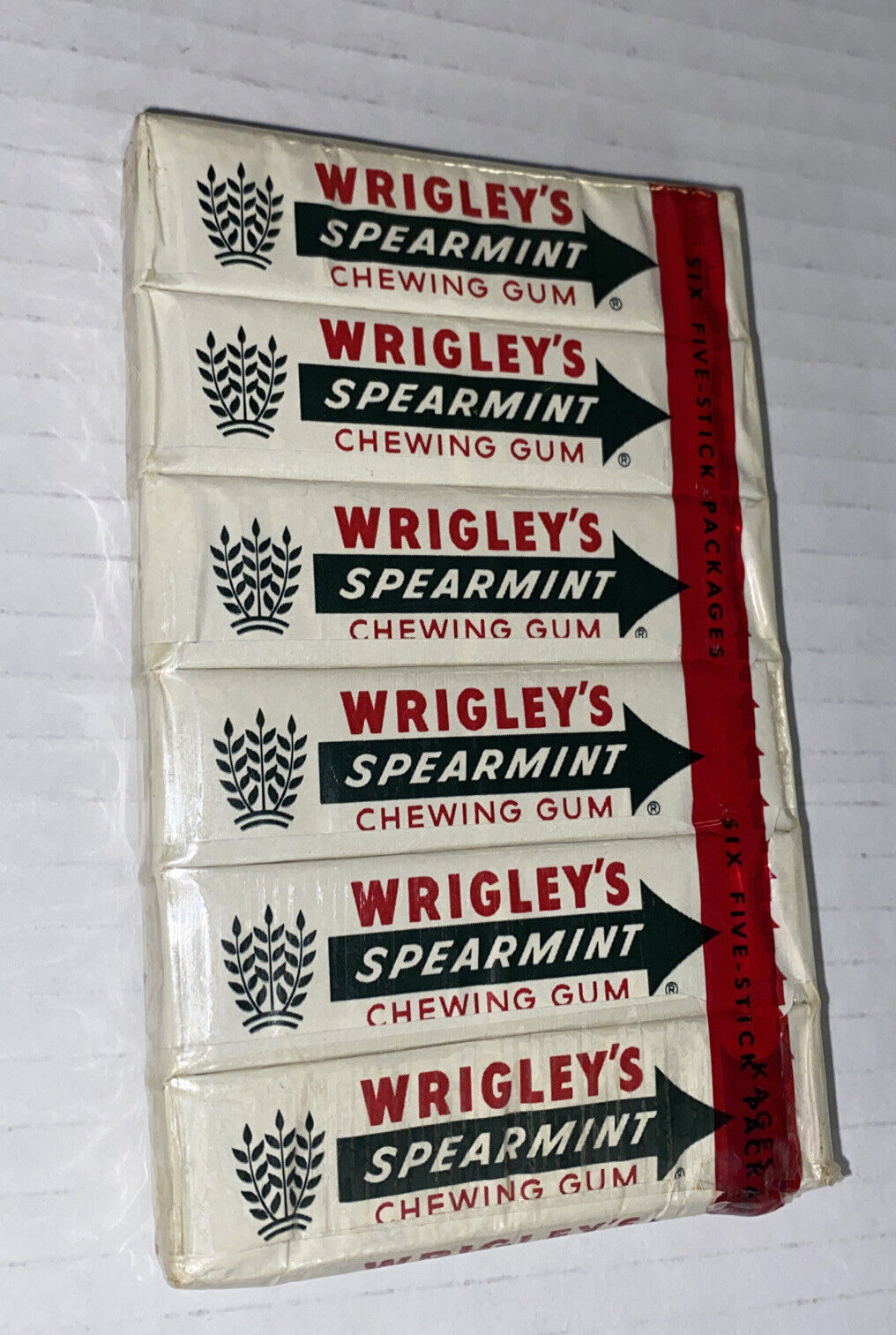 (6) 5 Stick Packages Vintage Wrigleys SPEARMINT Gum UNUSED Factory Sealed rare