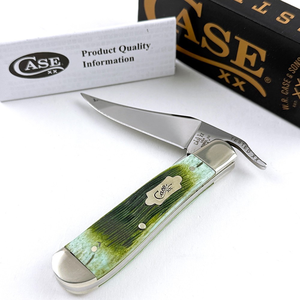 Case XX Knives RussLock Barnboard Jig Lime Green Bone Steel Pocketknife 61043