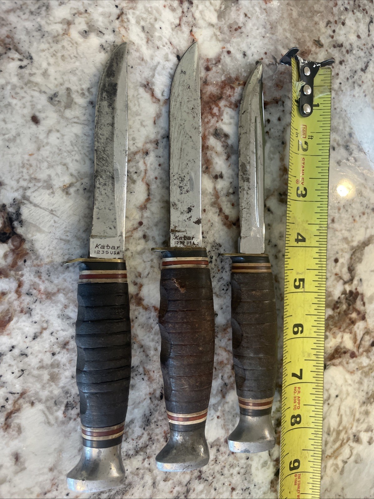Vintage Early KA-BAR Fixed Blade Hunting Knife Three Total