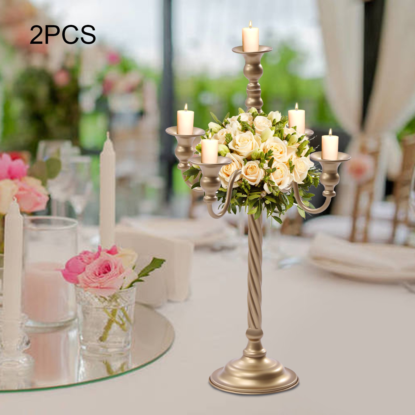 2 Pcs Gold Candelabra Candle Holder Centerpieces for Tables 5 Head Tall Candles