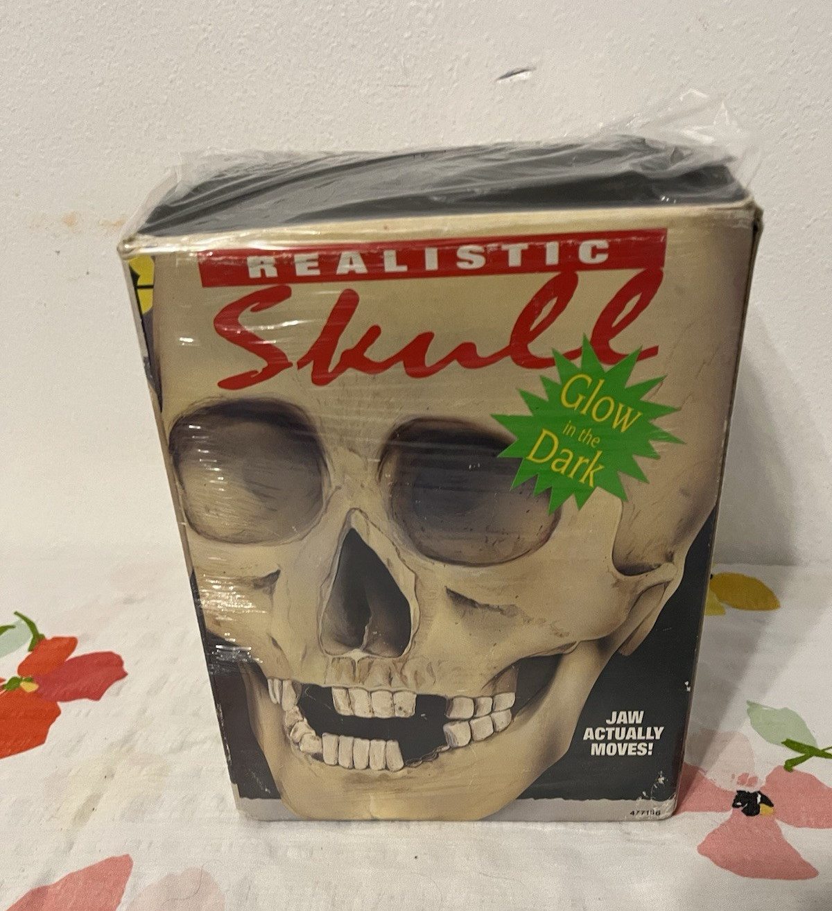 Realistic Glow-in-the-Dark Skull Decoration w/ Jaw That Actually Moves, Boxed