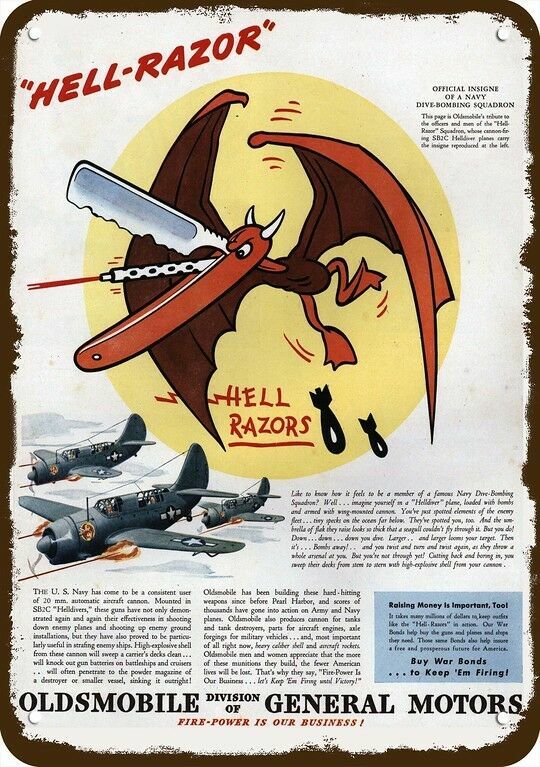 1945 SB2C HELLDIVER Airplane & HELL-RAZOR Squadron DECORATIVE REPLICA METAL SIGN
