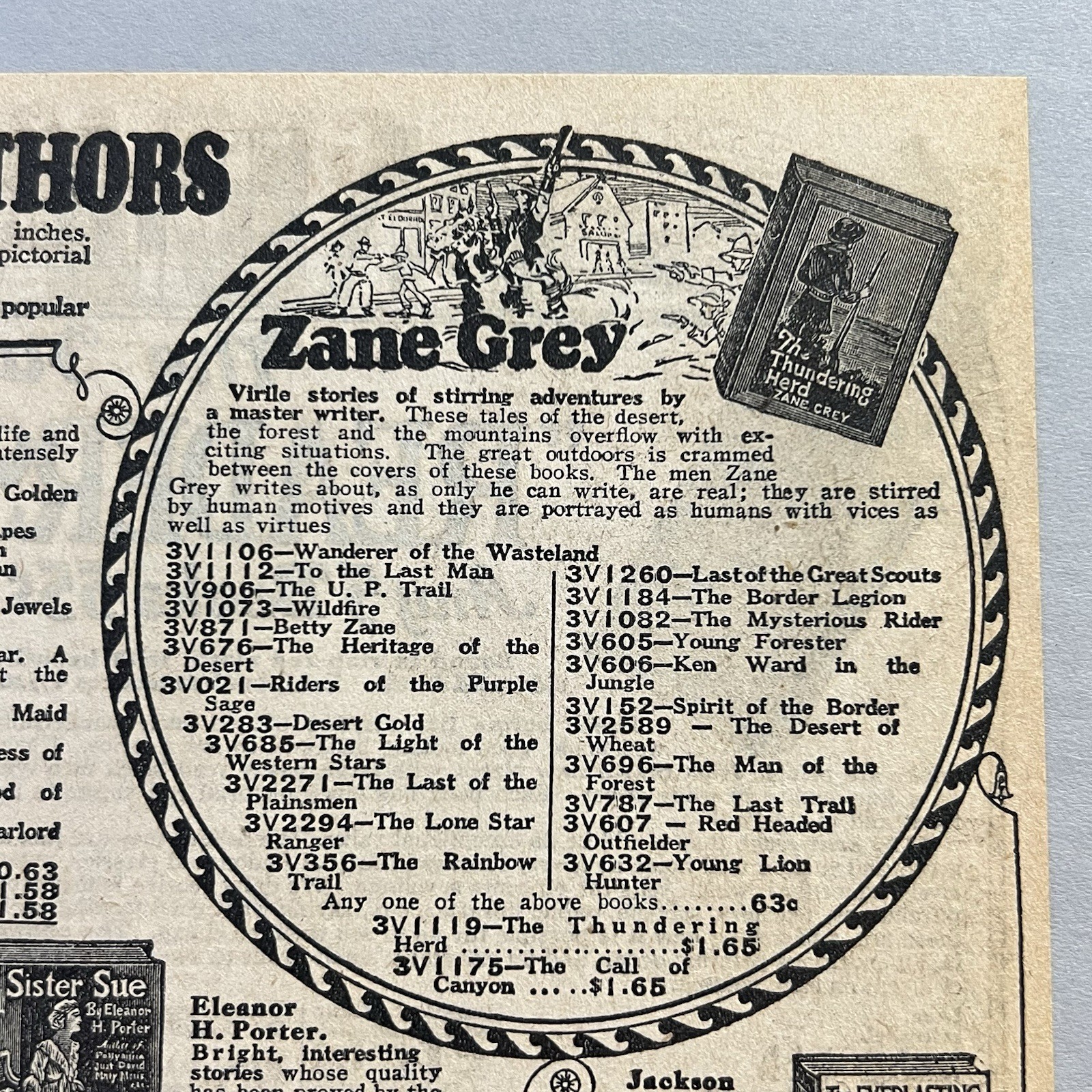1931 ZANE GREY Western EDGAR RICE BURROUGHS Tarzan BOOKS Sears Catalog PRINT AD