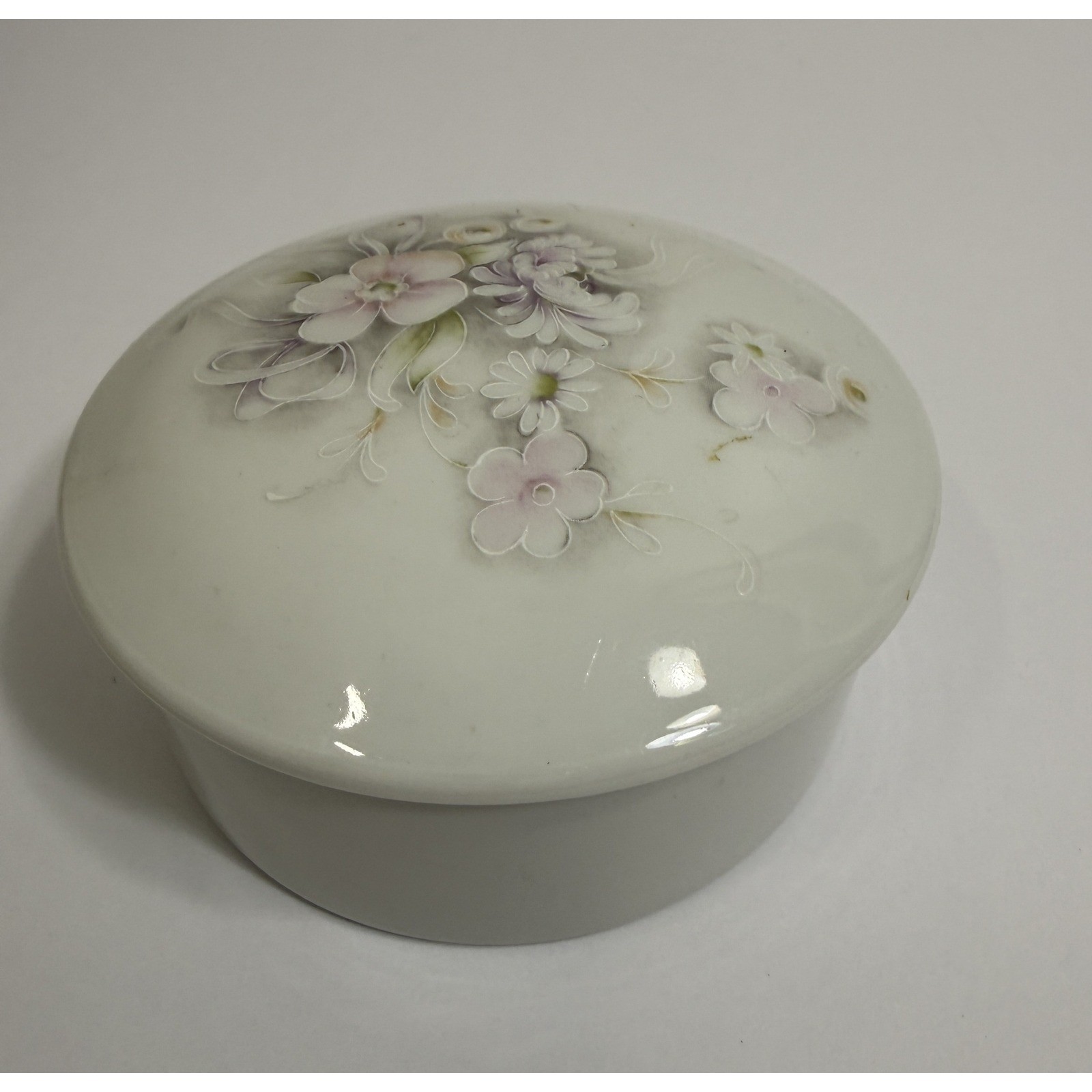 VTG 1980s Limoges Le Roy France Porcelain Trinket Box Round Floral Jewelry Case