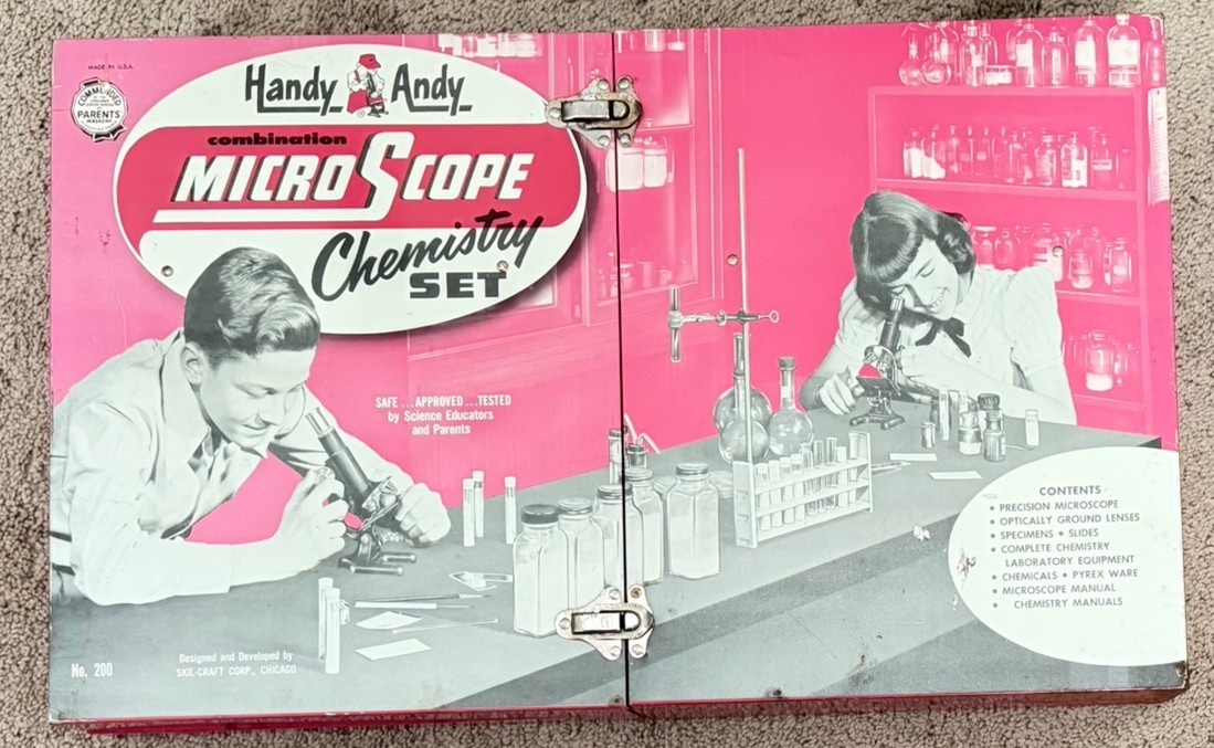 1950s Handy Andy Mr. Wizard Combination Microscope Chemistry Set 200 Vtg