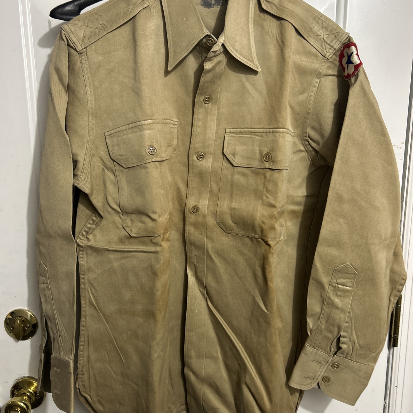 WWII, KOREA WAR US ARMY SERVICE FORCES KHAKI SHIRT WITH PATCH