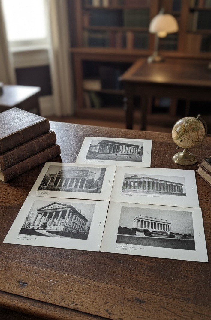 Set of 6  Vintage Architectural and Roman Temple Prints  University Of Boston