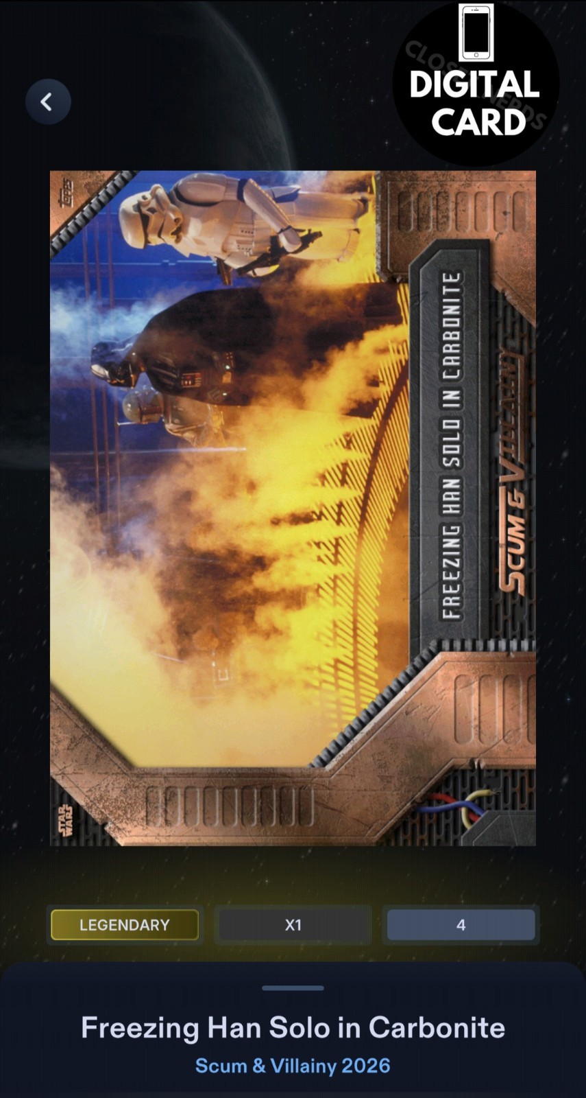 10cc HAN SOLO IN CARBONITE SCUM & VILLAINY 26 LEGENDARY Star Wars Card Trader