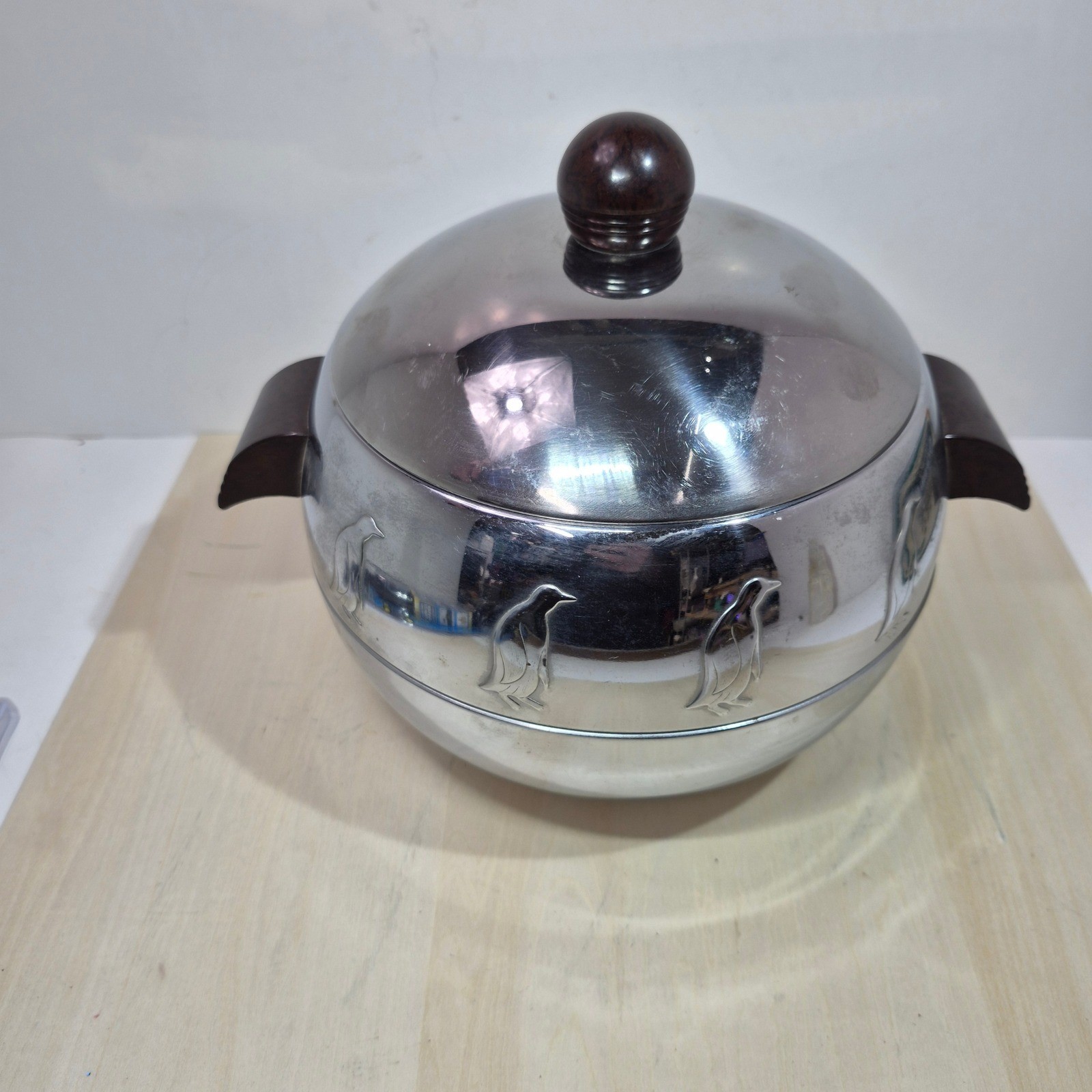 Vintage West Bend Penguin Hot Cold Server Chrome Bakelite Ice Bucket MCM 1950s